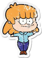 distressed sticker of a cartoon girl smiling