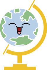 flat color retro cartoon globe of the world