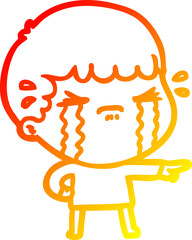 warm gradient line drawing cartoon man crying
