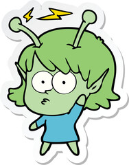 sticker of a cartoon alien girl