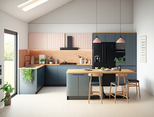 Fototapeta premium Illustration of a modern bright kitchen, created with Generative AI technology