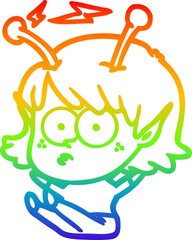 rainbow gradient line drawing cartoon alien girl
