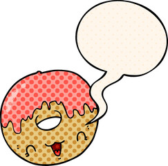 cute cartoon donut and speech bubble in comic book style