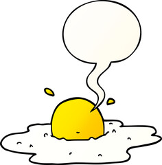 cartoon fried egg and speech bubble in smooth gradient style