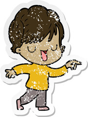 distressed sticker of a cartoon woman talking