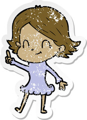 distressed sticker of a cartoon friendly girl