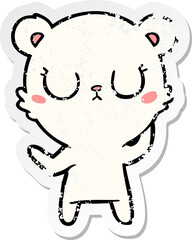 distressed sticker of a peaceful cartoon polar bear