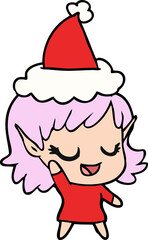happy line drawing of a elf girl wearing santa hat