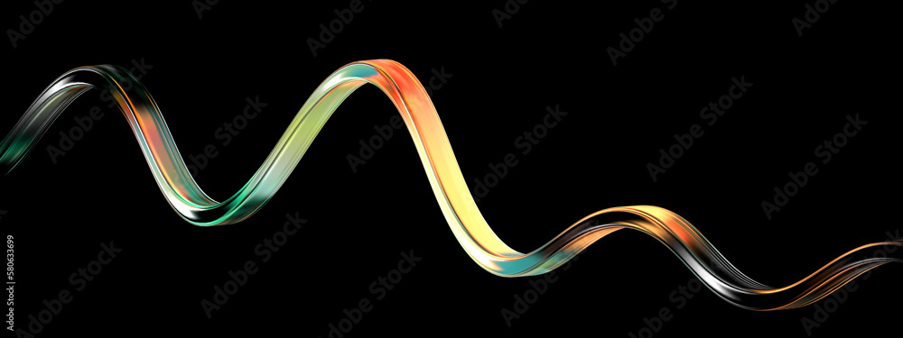 Poster 3d streamline wave, modern multicolored gradient line, 3d rendering design element, futuristic liqui