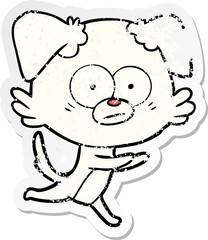 distressed sticker of a nervous dog cartoon