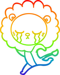 rainbow gradient line drawing crying cartoon lion