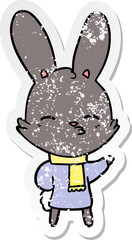 distressed sticker of a curious bunny cartoon