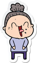 sticker of a cartoon happy old woman