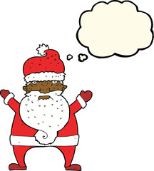 cartoon ugly santa claus with thought bubble