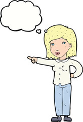 cartoon woman pointing with thought bubble