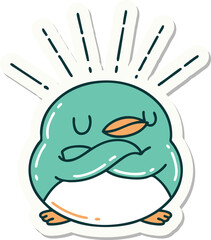 sticker of tattoo style robin with folded wings