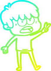 cold gradient line drawing worried cartoon boy