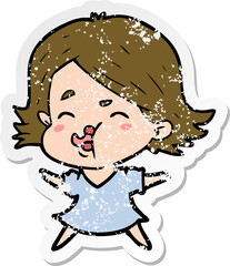 distressed sticker of a cartoon girl pulling face