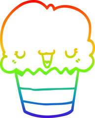 rainbow gradient line drawing cartoon cupcake with face