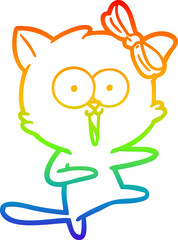 rainbow gradient line drawing cartoon cat