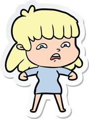 sticker of a cartoon worried woman