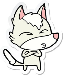 sticker of a cartoon wolf whistling