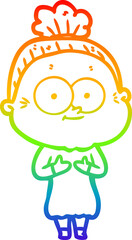 rainbow gradient line drawing cartoon happy old woman