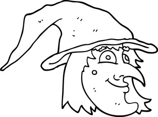 line drawing cartoon happy witch