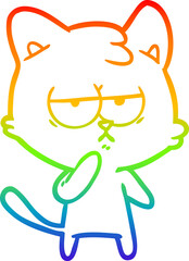 rainbow gradient line drawing bored cartoon cat