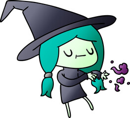 gradient cartoon of cute kawaii witch