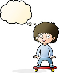 cartoon boy on skateboard with thought bubble
