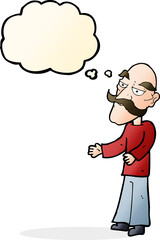 cartoon old man with mustache with thought bubble