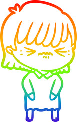 rainbow gradient line drawing annoyed cartoon girl