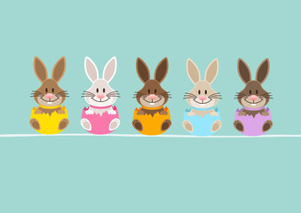 Karte 5 Osterhasen In Eierschale Sitzend Türkis