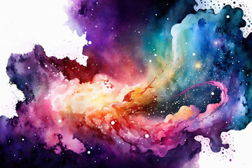 Fototapeta na wymiar グラデーション背景素材,輝く銀河,美しい雲,ジェネレーティブ,水彩風イラスト