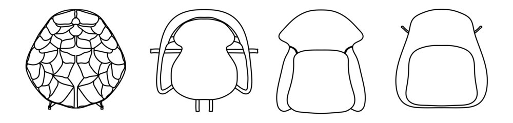 Concept or conceptual set or collection of armchairs from different perspectives isolated on white. Vector as a metahor for architecture and interior design, modern style, home and business