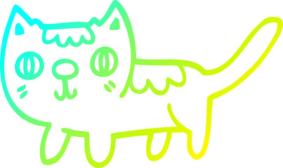 cold gradient line drawing cartoon little cat