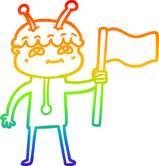 rainbow gradient line drawing friendly cartoon spaceman