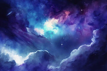 Obraz na płótnie Canvas グラデーション背景素材,輝く銀河,美しい雲,ジェネレーティブ,水彩風イラスト