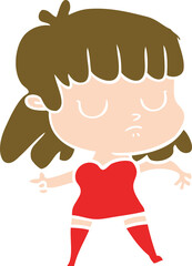 flat color style cartoon indifferent woman