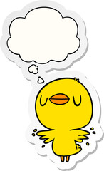 cartoon chick flapping wings and thought bubble as a printed sticker