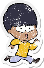 distressed sticker of a cartoon happy boy