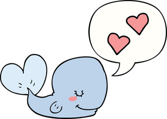 cartoon whale in love and speech bubble