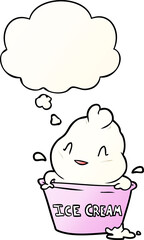 cute cartoon ice cream and thought bubble in smooth gradient style