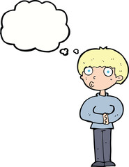 cartoon curious man with thought bubble