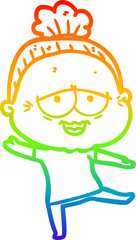 rainbow gradient line drawing cartoon happy old lady