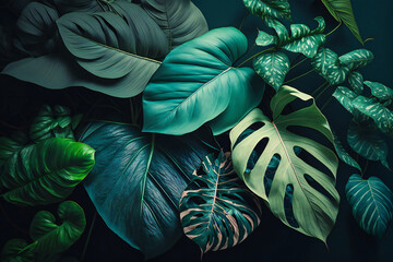 Green leaves wallpaper illustration. Created with Generative AI technology.