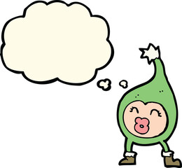 cartoon funny christmas creature with thought bubble