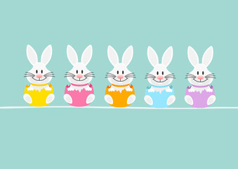 Karte 5 Weiße Osterhasen In Eierschale Sitzend Türkis