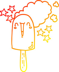 warm gradient line drawing cute cartoon ice lolly